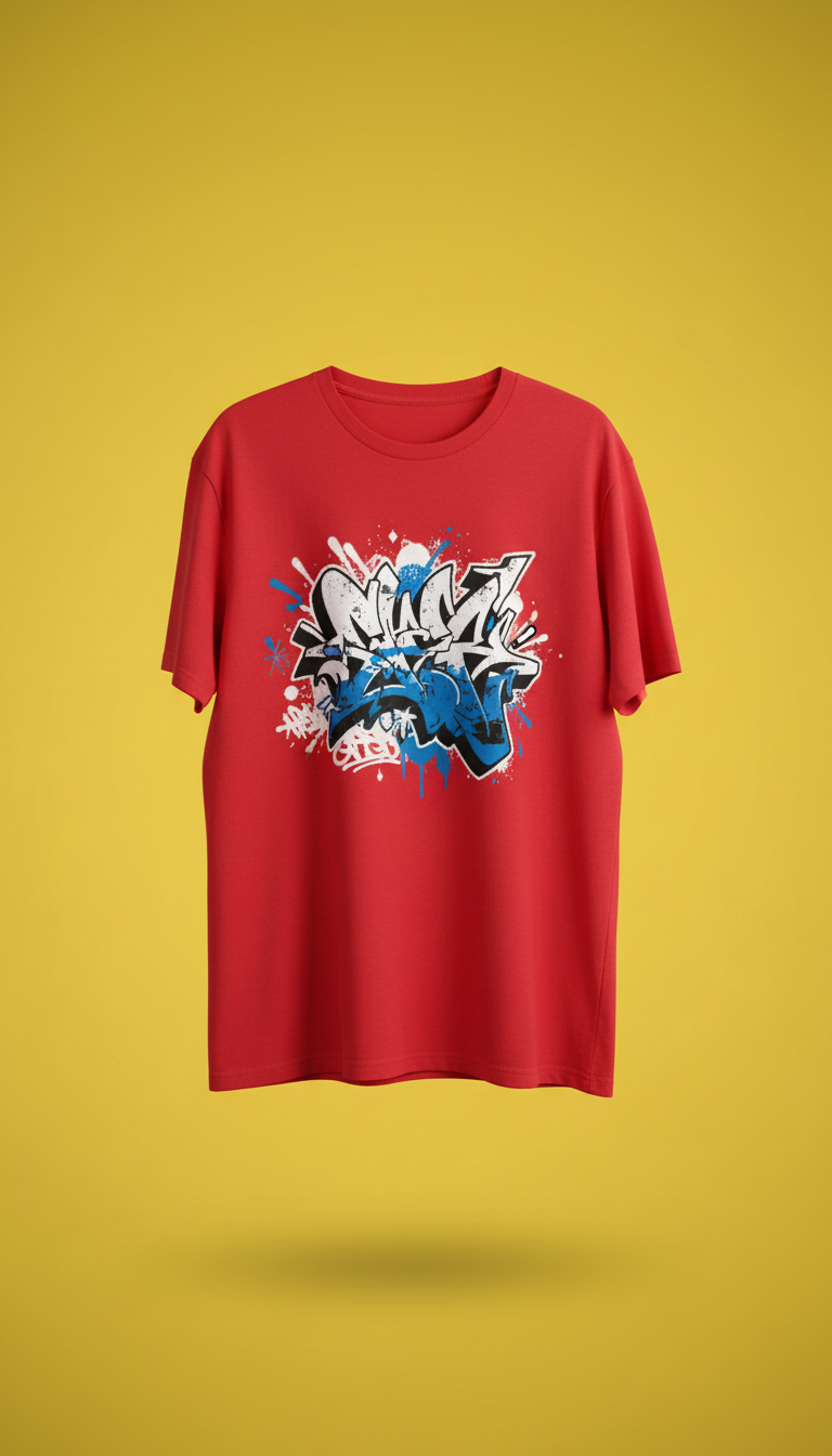 Electric Red Graffiti Text T-shirt
